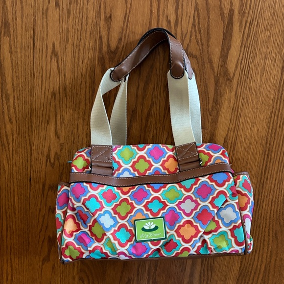 Lily Bloom Handbags - Lily Bloom colorful nylon and brown leather bag lots of storage